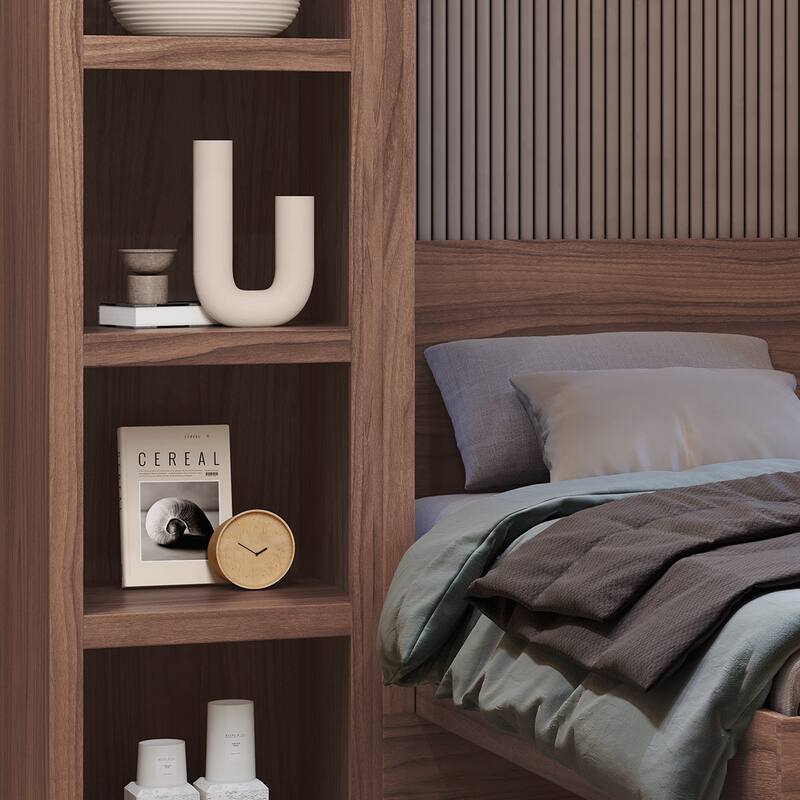 Easy-Lift Twin Murphy Wall Bed with Two Bookshelves