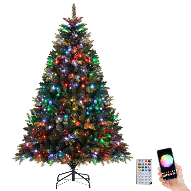 Costway 5/6/7/8 FT Artificial Christmas Tree with 250/370/500/650 RGB - Green - See Details - 6 Foot