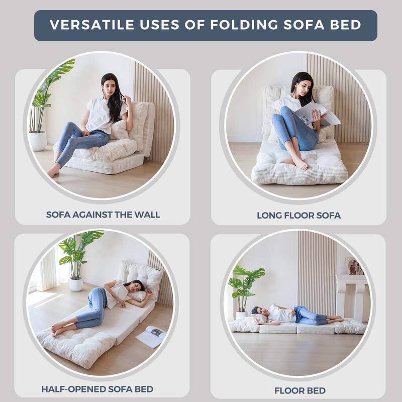 Corduroy Bean Bag Bed Tufted Folding Sofa Bed with Pillows