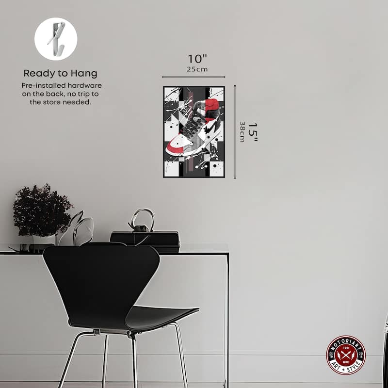 Notoriart Flashy Red Sneaker Framed Sneaker 1 Piece Canvas Wall Art