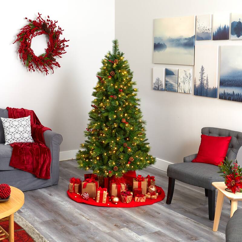 6’ Pre-Lit Aberdeen Spruce Artificial Christmas Tree, Clear LED Lights - 6 Foot