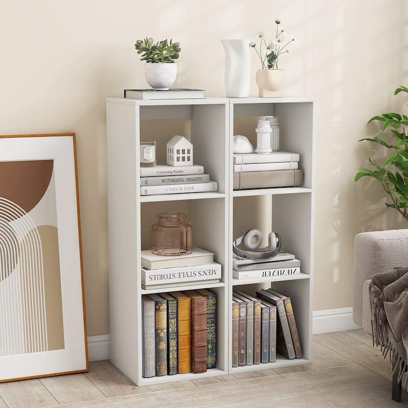 Gymax 3-Cube Bookshelf Modern Vertical Bookcase w/ Back Guardrail &