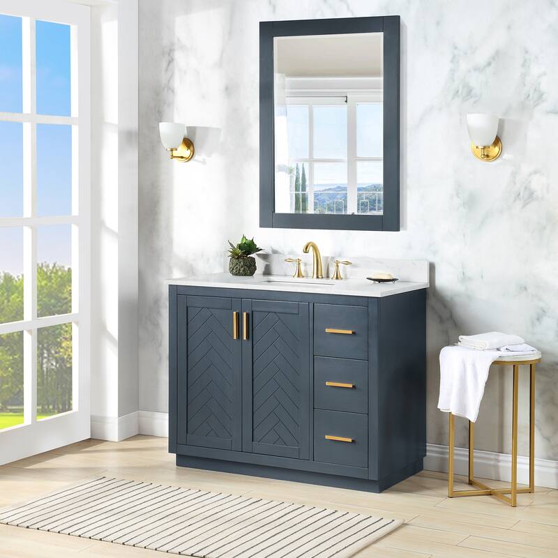 Altair Gazsi Bathroom Vanity with Composite Stone Countertop with Mirror