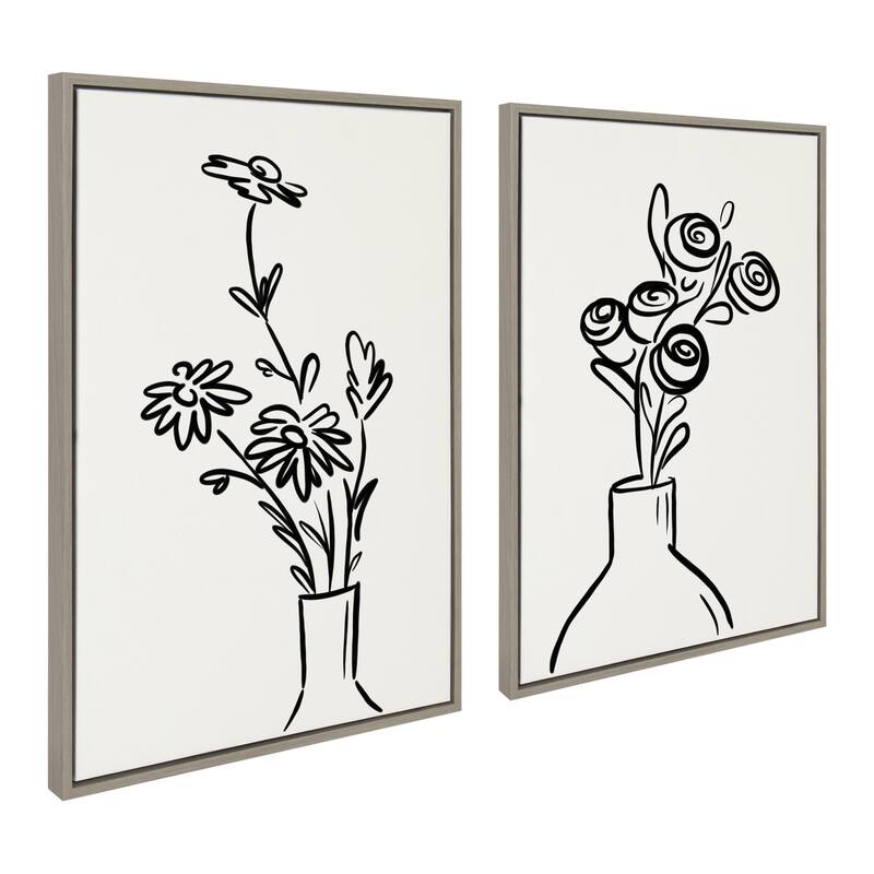 Kate and Laurel Sylvie Flowers Canvas Set by The Creative Bunch Studio - 2 Piece 23x33 - Plastic - Grey