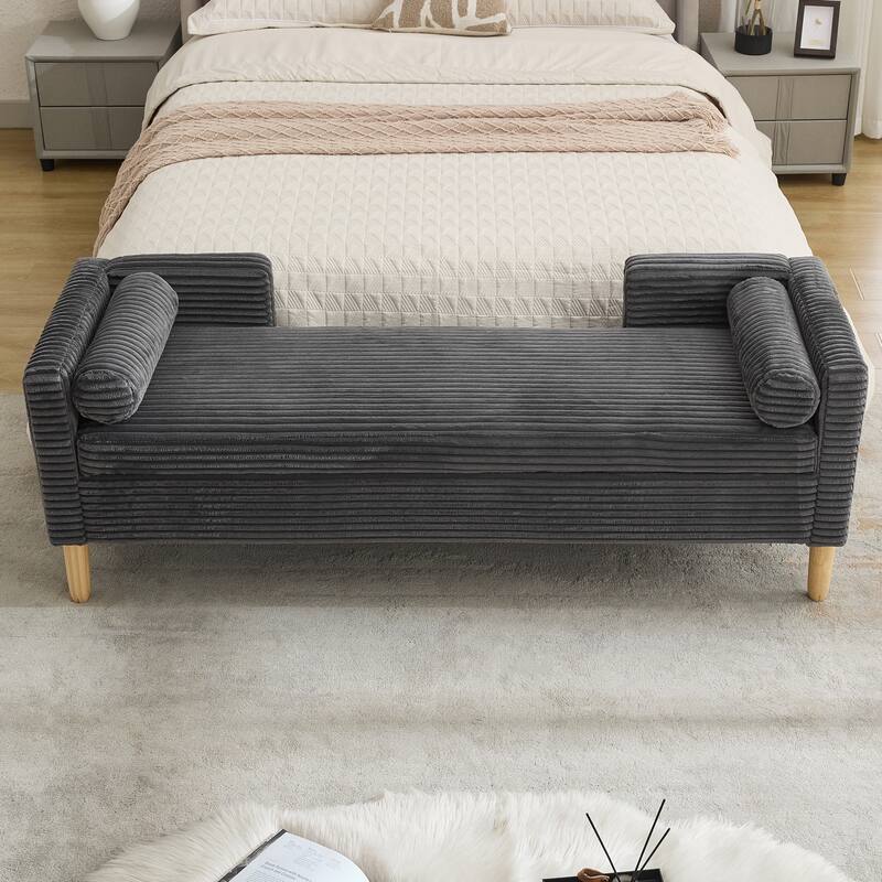 65.4"W End of Bed Storage Bench,Modern Ottoman Bench with Arms and Pillows