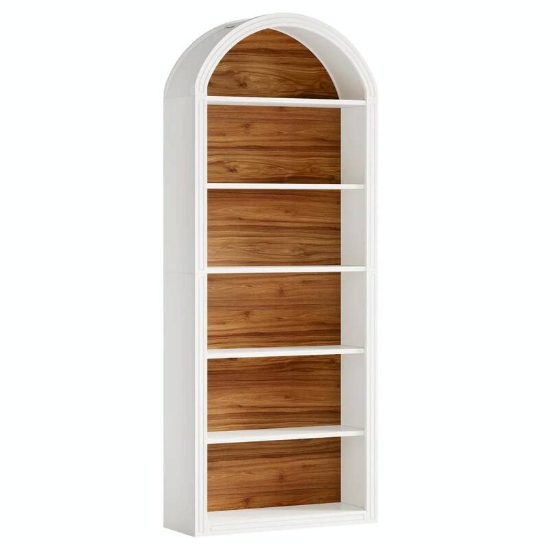 6-Tier Arched Bookshelf with Two-Tone Finish, Sturdy MDF Bookcase with Closed Back & Anti-Tip Kit