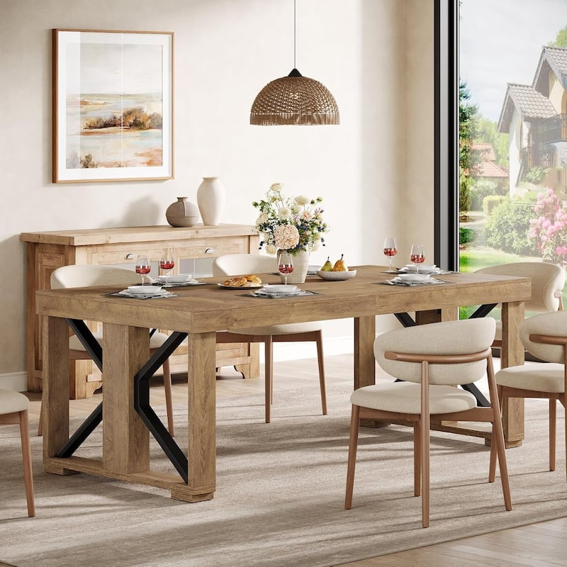 70.8 Inch Dining Table for 6 People, Farmhouse Wooden Kitchen Dinner Table