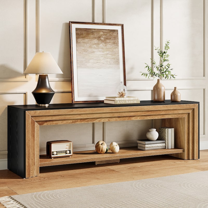 Long TV Stand for TVs, Wooden Entertainment Center with Storage Shelves, Low Media Console for Living Room, Bedroom