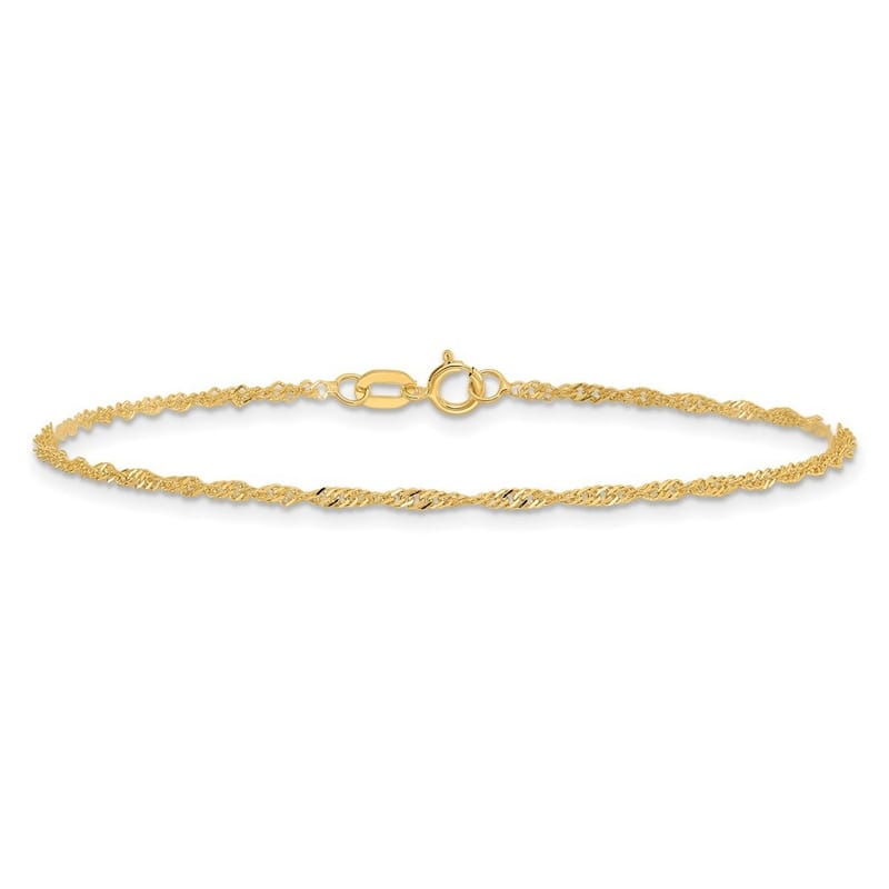 Curata 14k Yellow Gold Solid 7" 1.6mm Singapore Chain Bracelet