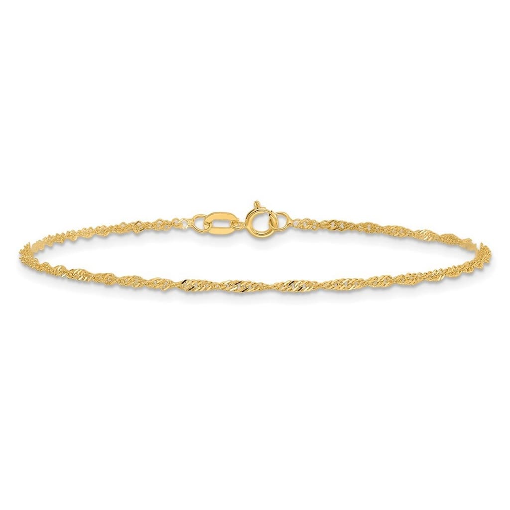 Curata 14k Yellow Gold Solid 7" 1.6mm Singapore Chain Bracelet