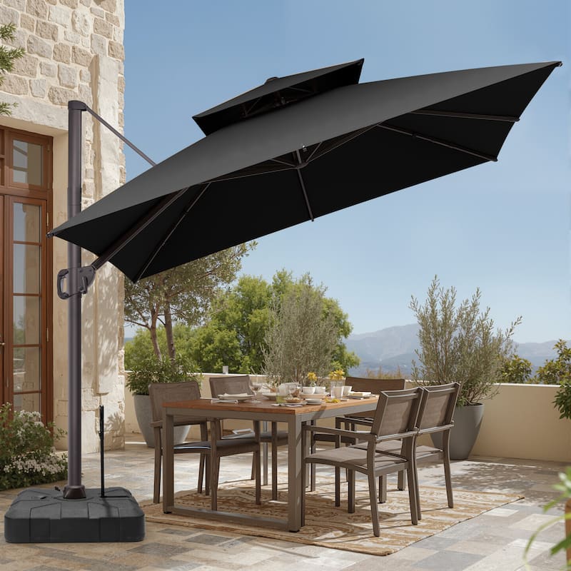 VredHom Double Top 10x10 FT Square Patio Cantilever Umbrella with Rod Wheel Base