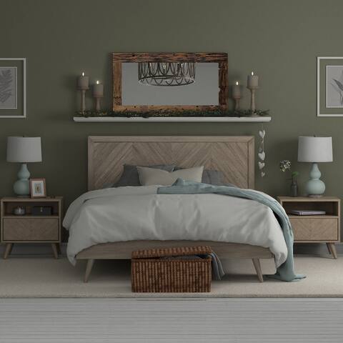 Kotter Home Wood Chevron Bed Frame with Headboard
