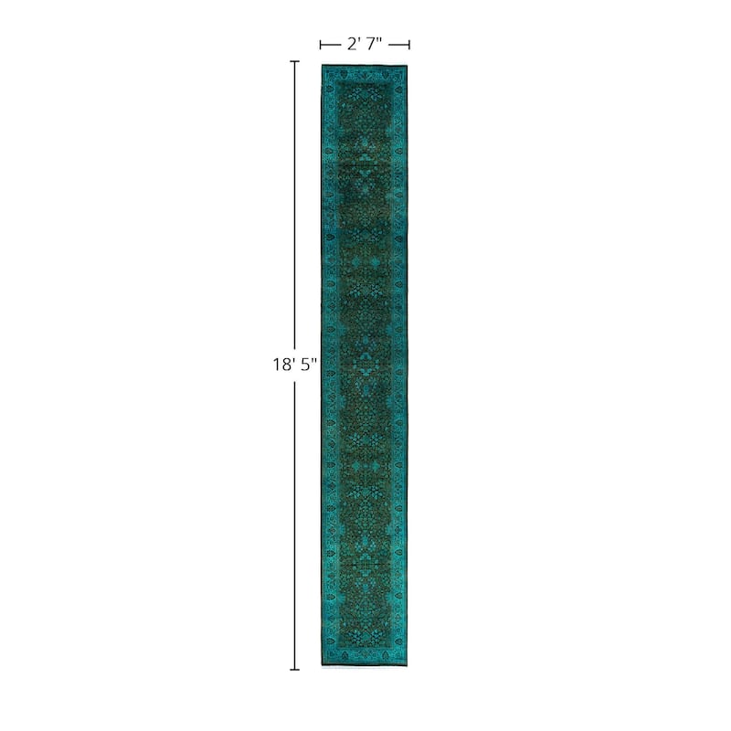Fine Vibrance One-of-a-Kind Hand-Knotted Runner Rug - Blue, 2' 7" x 18' 5" - 2' 7" x 18' 5"