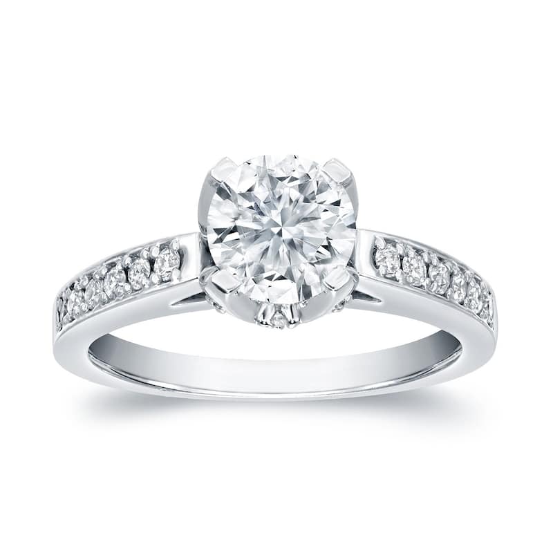 Auriya 14k Gold 1 1/3ctw Round Diamond Engagement Ring Certified (H-I, SI1-SI2) - White - 4