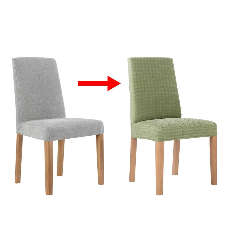 No. 918 Sparta 2-pack Houndstooth Textured Stretch Fit Elastic Dining Chair Cover Pair - 28" x 39"