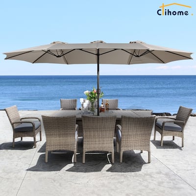 Clihome 15 ft Outdoor Rectangular Crank Market Umbrella with Base