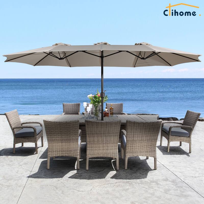 Clihome 15Ft Double-Sided Patio Market Umbrella, Outdoor Umbrella with Base
