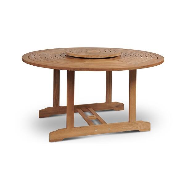 slide 3 of 3, Ambre 59 inch Dia Round Teak Outdoor Dining Table with Lazy Susan - 59 x 29.5 x 59 Honey
