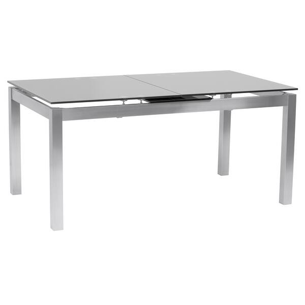 Ivan Brushed Stainless Steel and Gray Tempered Glass Top Extendable Dining Table On Sale Bed