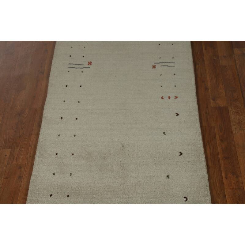 Tribal Gabbeh Indian Runner Rug Hand-Knotted Beige Wool Carpet - 2'8" x 11'5"