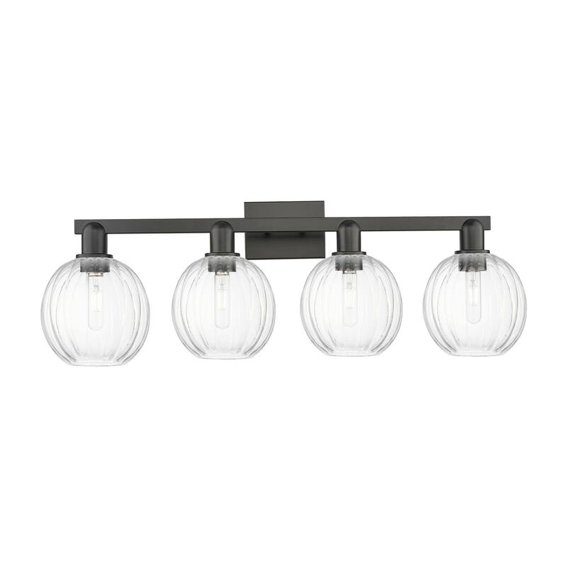 Innovations Lighting Downtown Urban - Preston - 4 Light 36" Globe Shade Bath Vanity Light - Clear/Matte Black
