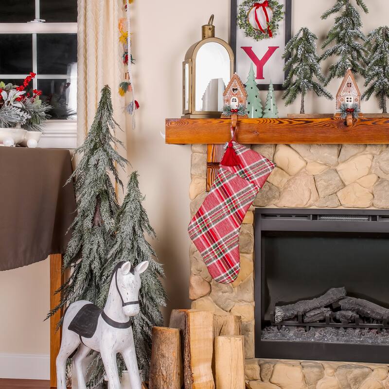 National Tree Company 20 in. HGTV Home Collection Bias Cut Red Plaid Stocking - 20in