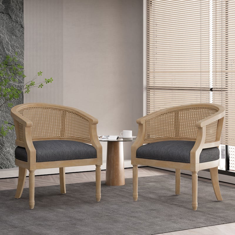 Steinaker Wood and Cane Accent Chairs (Set of 2) by Christopher Knight Home - Natural + Charcoal