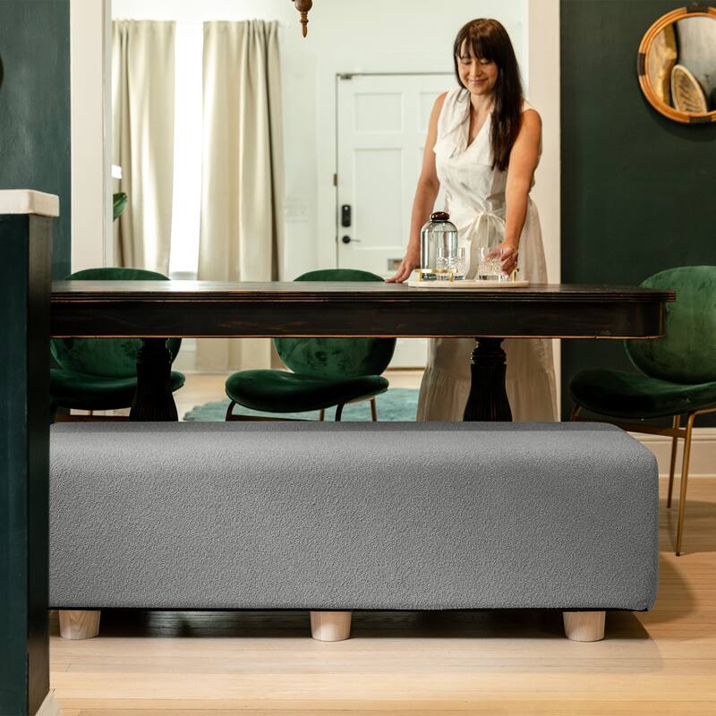 Jaxx Caya 4-in-1 Large Bed Bench, Giant Ottoman, Dining Bench, and Yoga and Massage Platform, King, Boucle