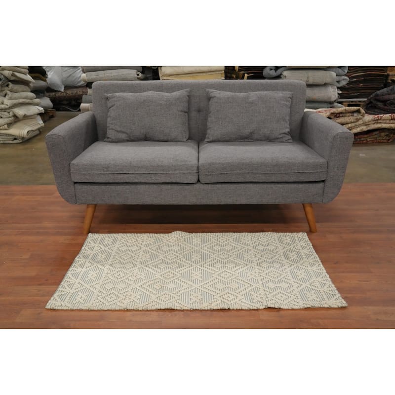 Hand Knotted Oriental 100% Wool Carpet Modern Geometric Beige & Ivories Modern Gotti Design Area Rug - 3' 11'' X 2' 2''