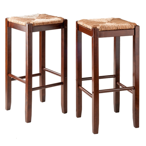 Set of 2 Walnut Unique Kaden Square Seat Comfortable Bar Stools