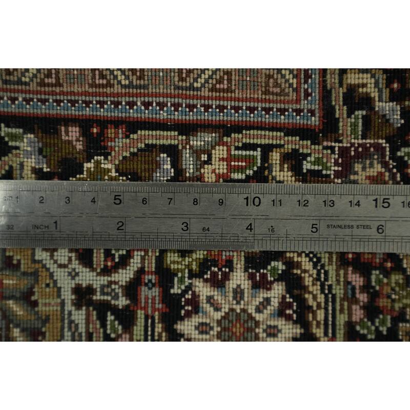 Hand Knotted Oriental 100% Wool Carpet Traditional Geometric Black Tabriz-Mahi Area Rug - 10' 2'' X 6' 7''