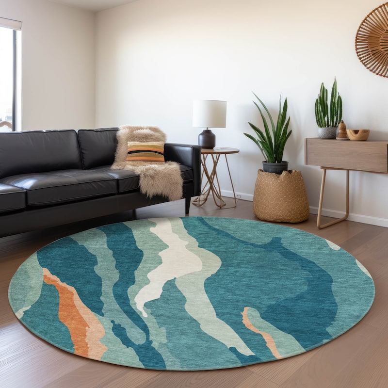 Premium Washable Super Soft Mid Century Modern Mayfield Rug - Teal - 8' x 8'