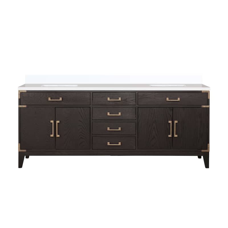 Laurel 60 in W x 22 in D Black Oak Double Bath Vanity and White Quartz Top