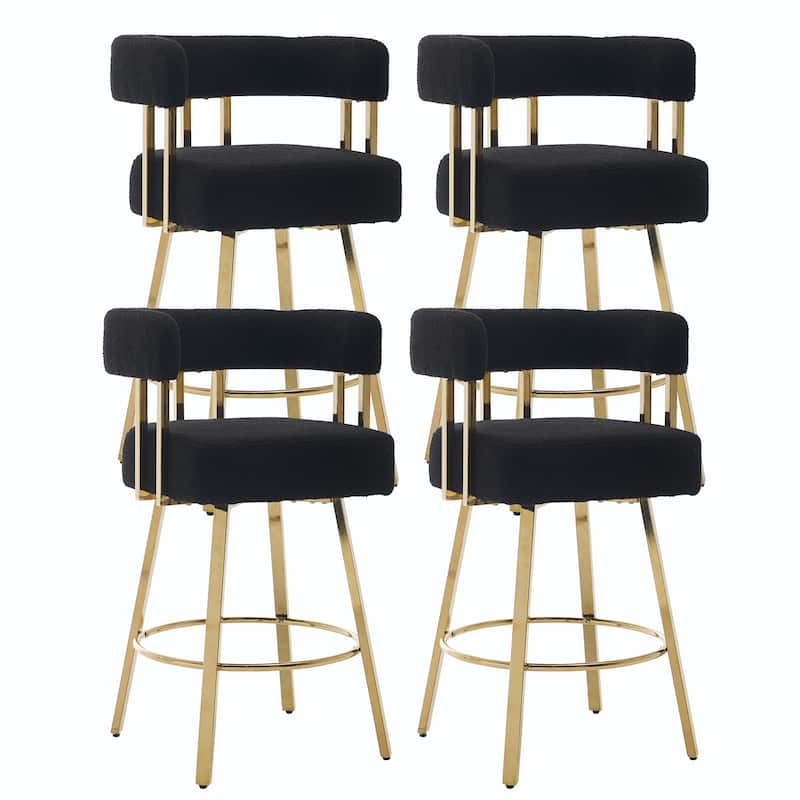 Modern Decorative Side Chair with Gold Metal Legs & Teddy Fleece, No Wheels - 2PC