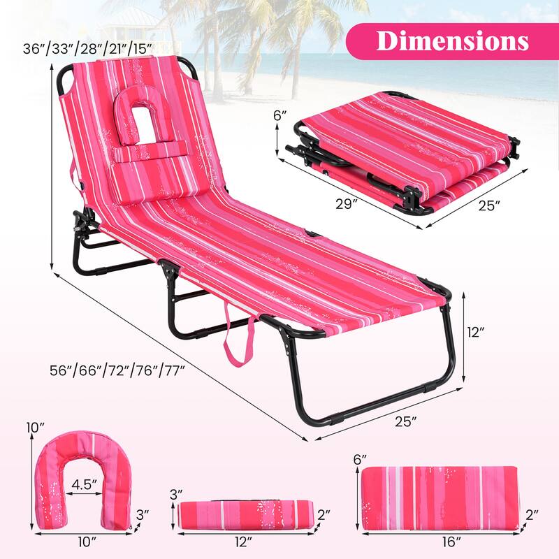 Gymax Beach Chaise Lounge Chair w/ 5-Position Adjustable Backrest &