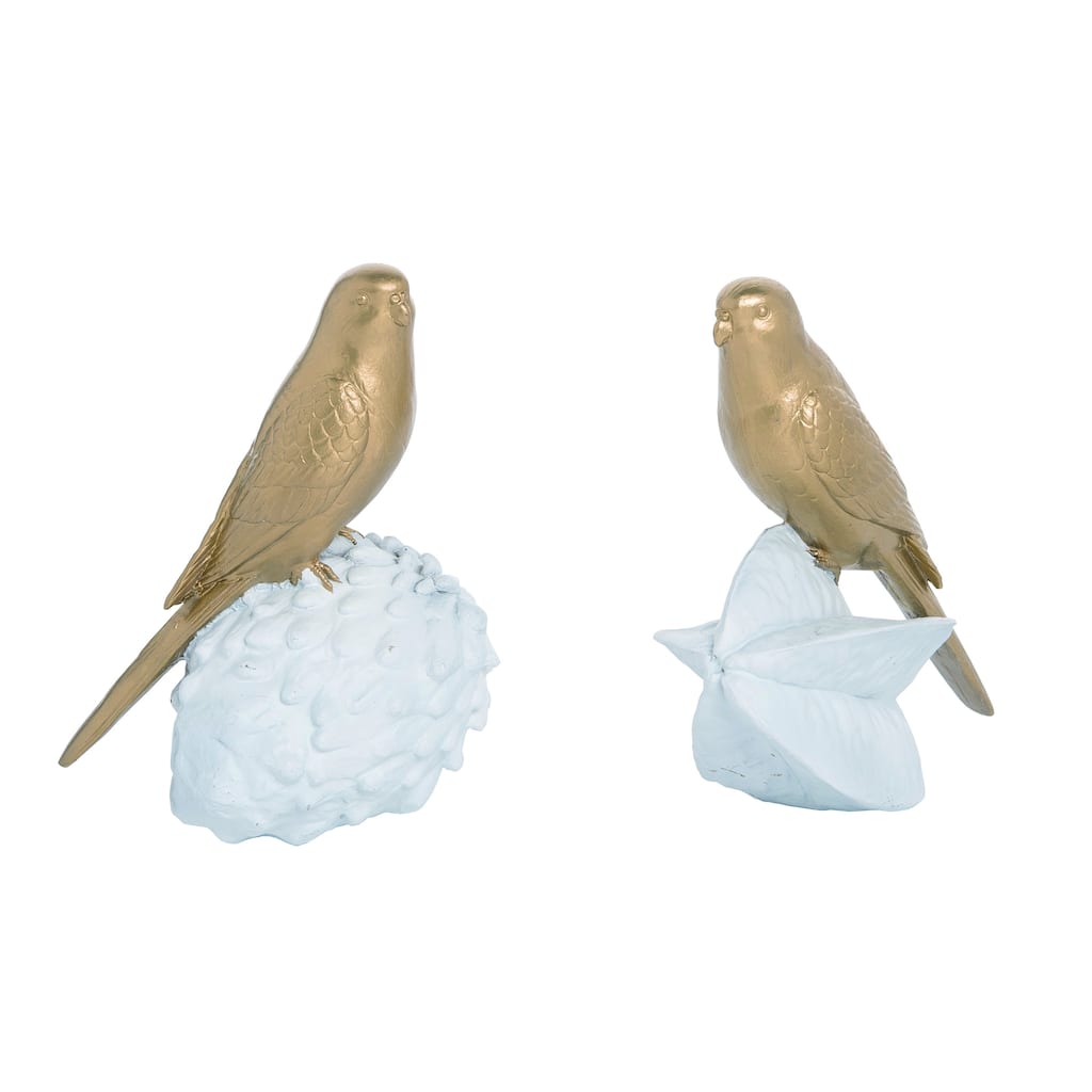 Transpac Resin Gold Accent Tropical Bird Figurines Set of 2, Home Decorations Tabletop Mantel 6.25 inch H.