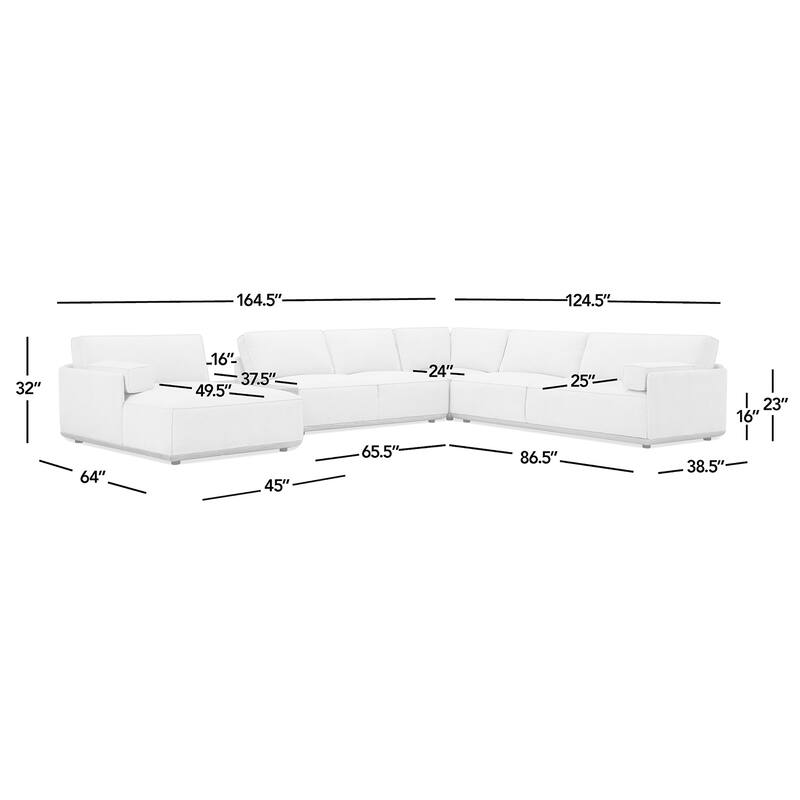 Destin 164" Chaise Sectional Sofa with Bolster Pillows and Wood Storage Console