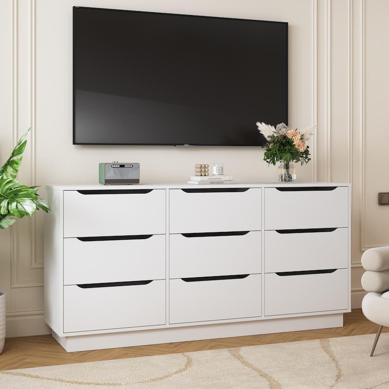 Wooden White Dresser for Bedroom, 9 Drawer/8 Drawers Double Dressers & Chest of Drawers, Large Clothing Storage Cabinet