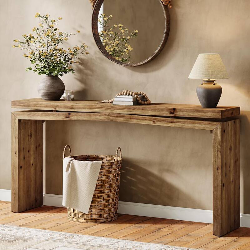 63-Inch Long Farmhouse Sofa Table Behind Couch for Entryway, Living Room