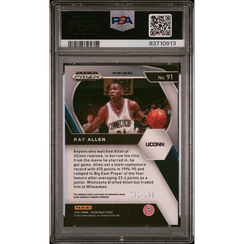 Ray Allen 2021 Panini Prizm DP Blue Signed Card #91 Auto Graded PSA 7 31/199 - 8'6" x 11'6"