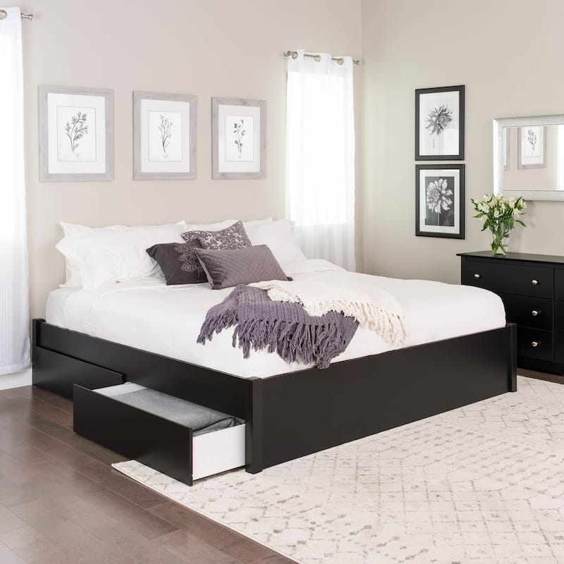 Prepac King 4-post Platform Bed with Optional Drawers - Black Platform Bed with 2-Drawers