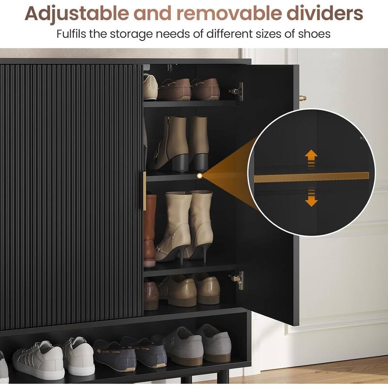 Shoe Storage Cabinet Shoe Organizer 3 Adjustable Shelves Metal Legs