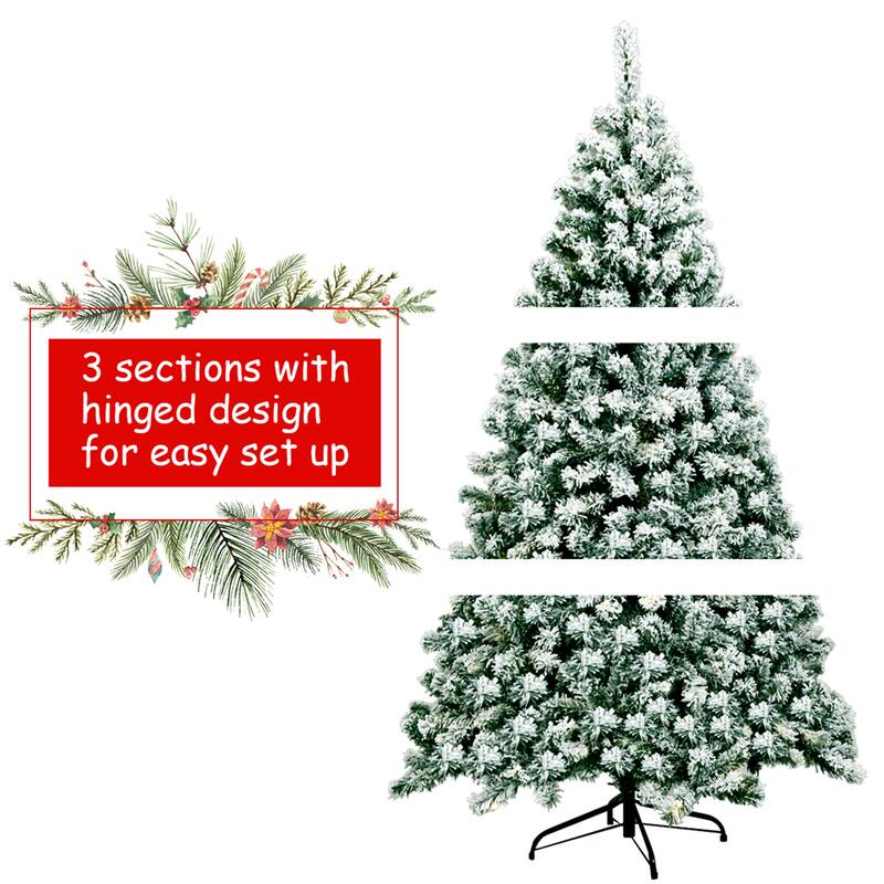 Gymax 6ft Pre-lit Snow Flocked Christmas Tree Hinged Pine Tree Holiday - See Details