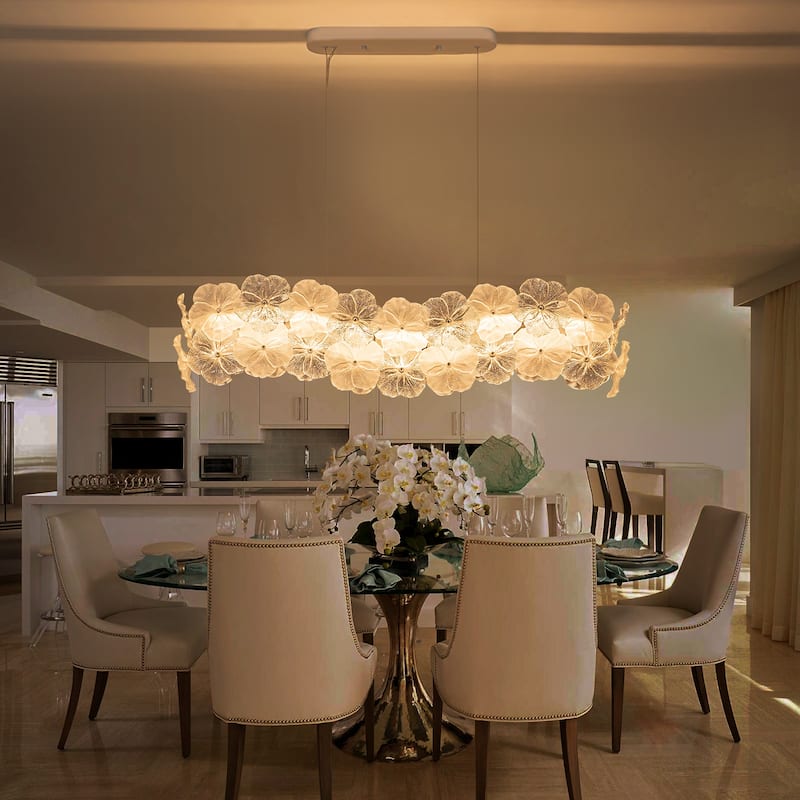 Linear LED Chandelier with Clear & Frosted Glass Petals Dimmable