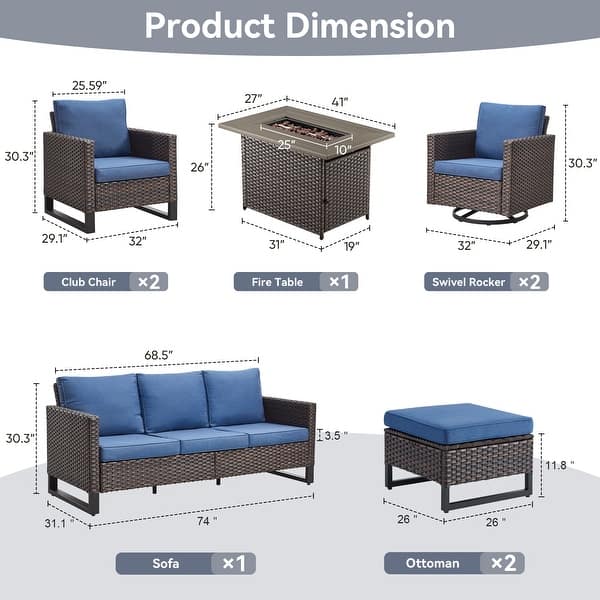 dimension image slide 18 of 24, Gymojoy Outdoor Fire Pit Conversation Set, Patio Furniture with Cushions