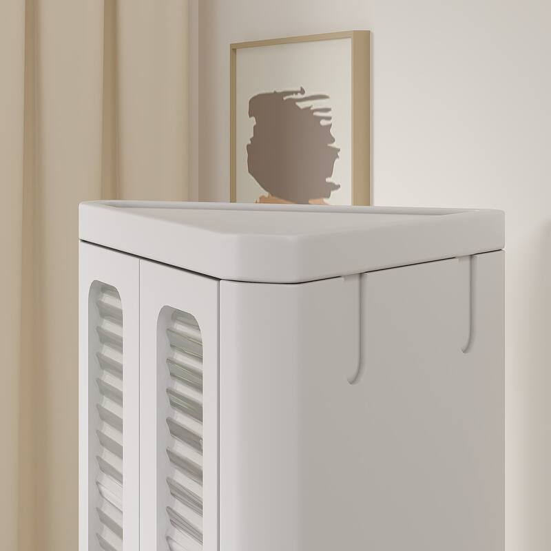 VECELO White 3-Tier Corner Storage Bins Triangle Organizer Bathroom Storage Cabinet with 9 Storage Shelf