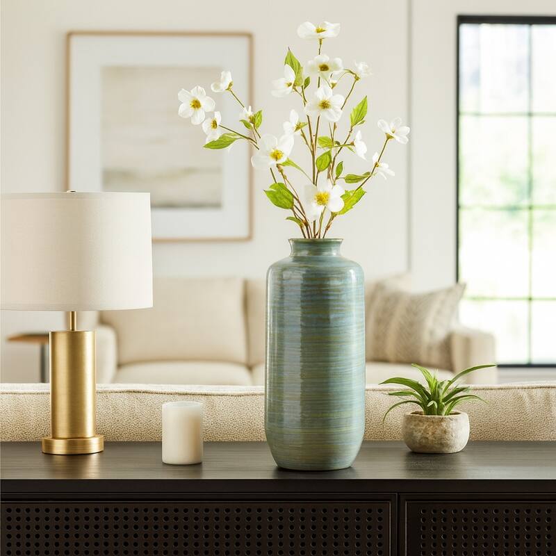 Decorative Vase - Green Ceramic Minimalist - 16.0"