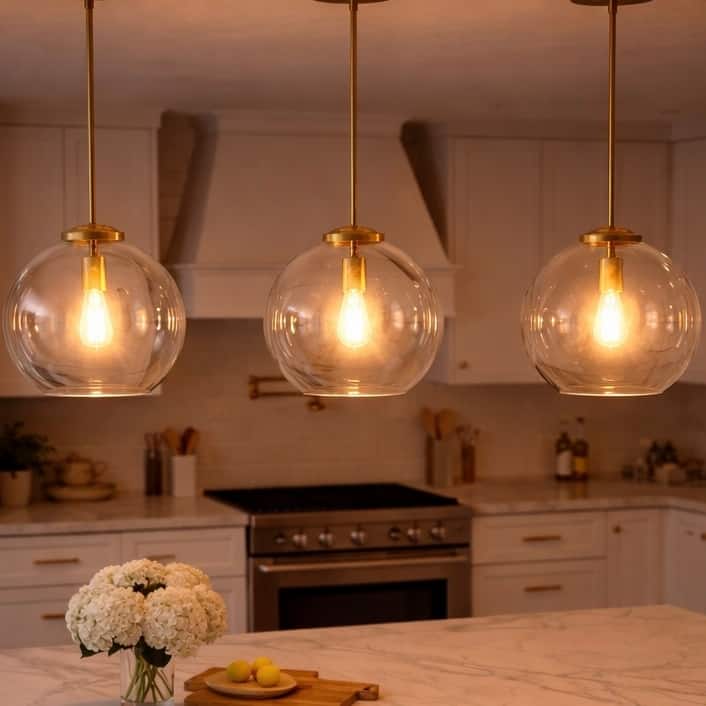 Rexe Satin Brass Pendant with Clear Glass Dome Shade - Clear Glass