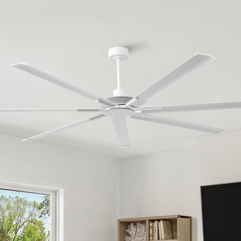 84" Industrial Aluminum Warehouse Black Extra Large Ceiling Fan with Remote - White