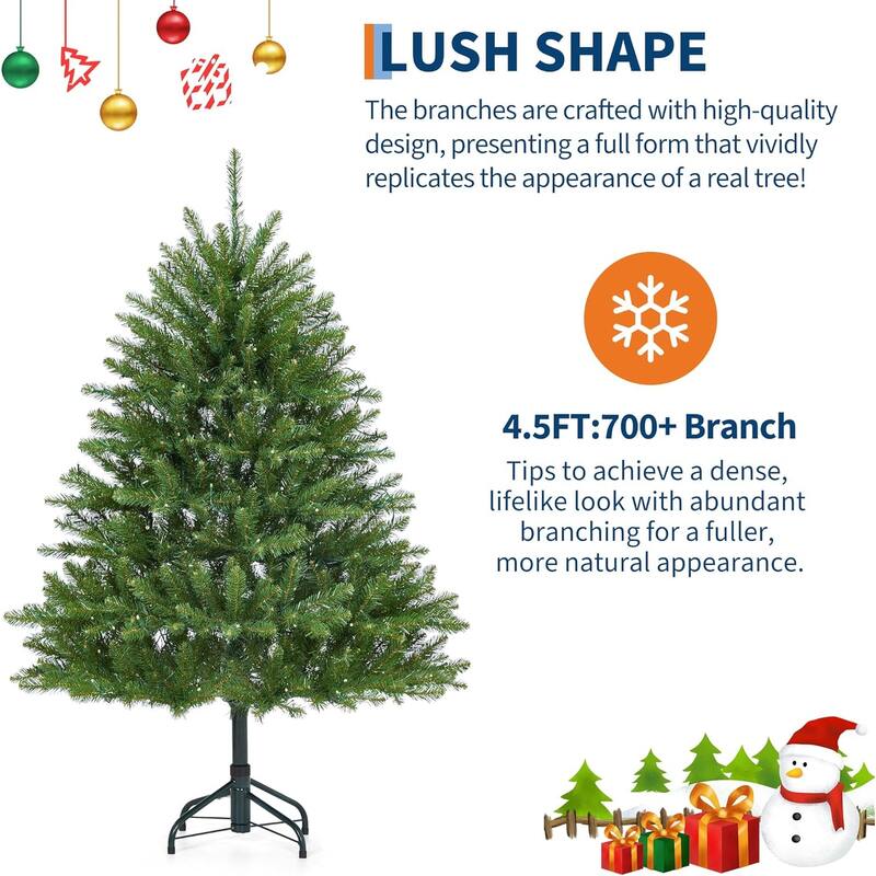 Prelit 4.5FT, Christmas Tree with 200 Lights 8 Modes Lights, Foldable Stand, On/Off Foot Pedal
